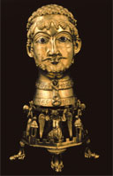 Stilisierter Barbarossa-Kopf, Reliquiar aus vergoldeter Bronze, um 1160, Pfarrkirche Kappenberg