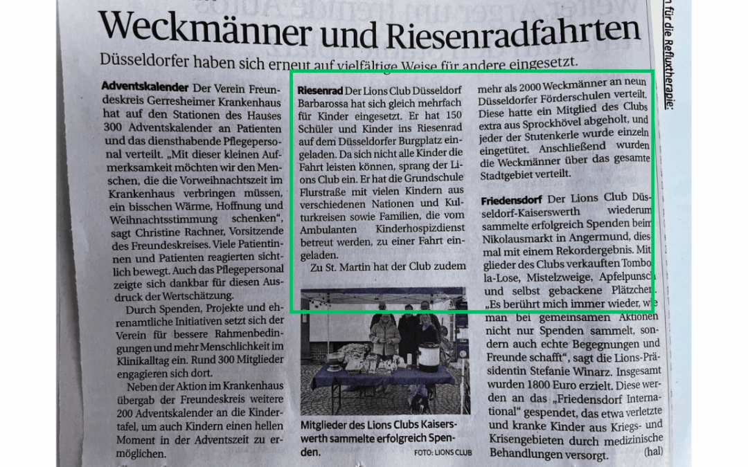 Riesenrad und Weckmänner: Rheinische Post berichtet über das Engagement des Lions Club Düsseldorf Barbarossa