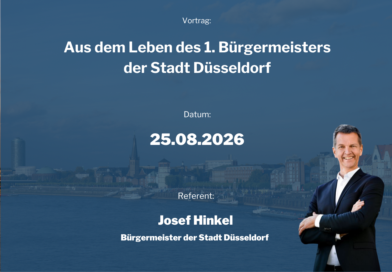 Josef Hinkel berichtet von seiner Arbeit als 1. Bürgermeister der Stadt Düsseldorf und beantwortet Fragen